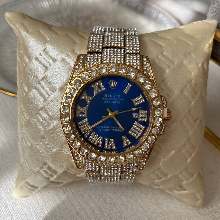 ساعت رولکس Rolex فول استون نگین دار صفحه آبی