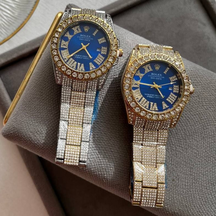 ساعت رولکس Rolex فول استون نگین دار صفحه آبی