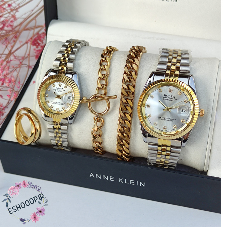 ساعت زنانه و مردانه رولکس Rolex ست با دستبند و انگشتر ساعت رولکس زنانه و مردانه با ارسال رایگان