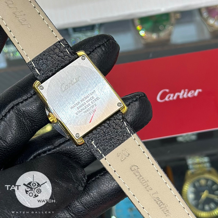 ساعت زنانه کارتیر تانک بند چرمی موتور میوتا ژاپن قفل اصلی یکسال گارانتی جعبه ارسال رایگان Cartier ساعت مچی