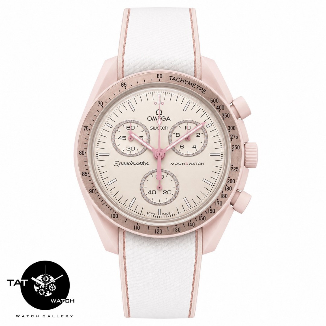 ساعت زنانه امگا سواچ ونوس venus قاب فلزی بند رابر قفل امگایی 3موتوره کرنو باگارانتی جعبه ارسال omega swatch ساعت مچی