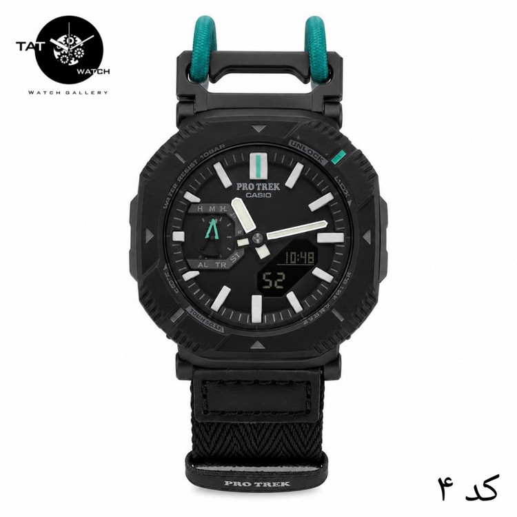ساعت مردانه کاسیو پروترک PRJB001 با جعبه بند برزنتی کشی موتور ژاپن فول آپشن ساعت مچی کوهنوردی کمپینگ Casio Protrek