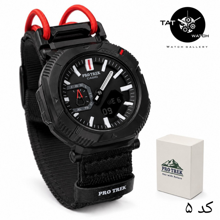 ساعت مردانه کاسیو پروترک PRJB001 با جعبه بند برزنتی کشی موتور ژاپن فول آپشن ساعت مچی کوهنوردی کمپینگ Casio Protrek