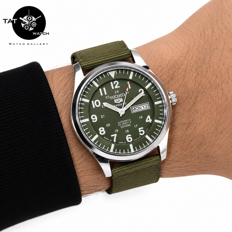 ساعت مردانه سیکو5 خلبانی موتور آرامگرد دو تقویمه باگارانتی یکساله و جعبه seiko5 ساعت مچی