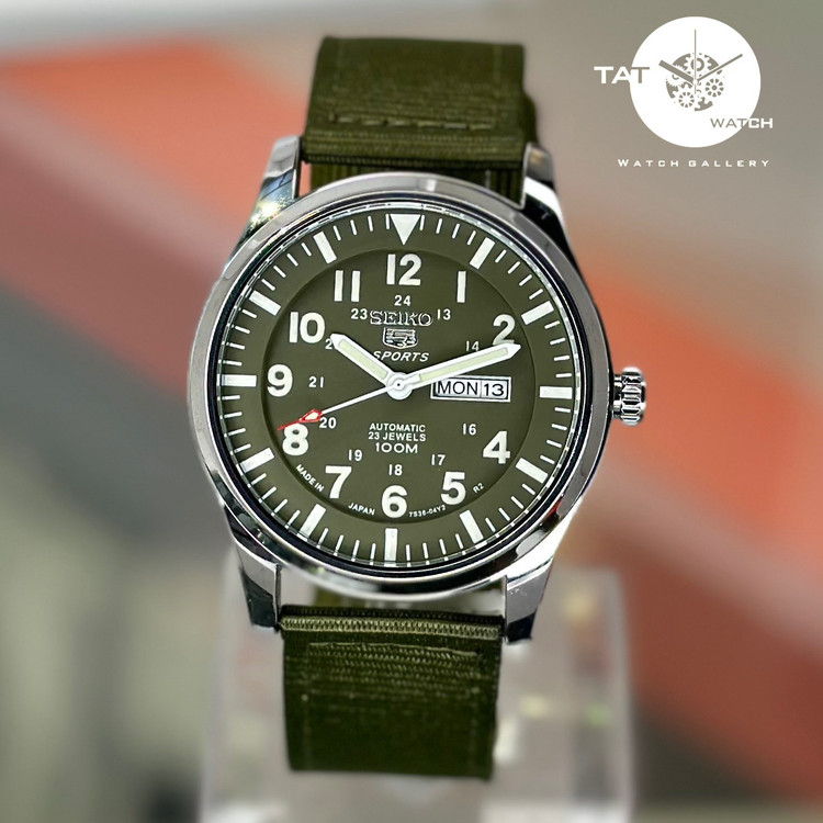 ساعت مردانه سیکو5 خلبانی موتور آرامگرد دو تقویمه باگارانتی یکساله و جعبه seiko5 ساعت مچی