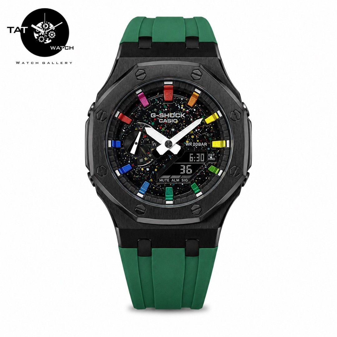 ساعت جیشاک طرح AP قاب فلزی کهکشانی موتور ژاپن مونتاژ تایلند یک سال گارانتی g-shock
