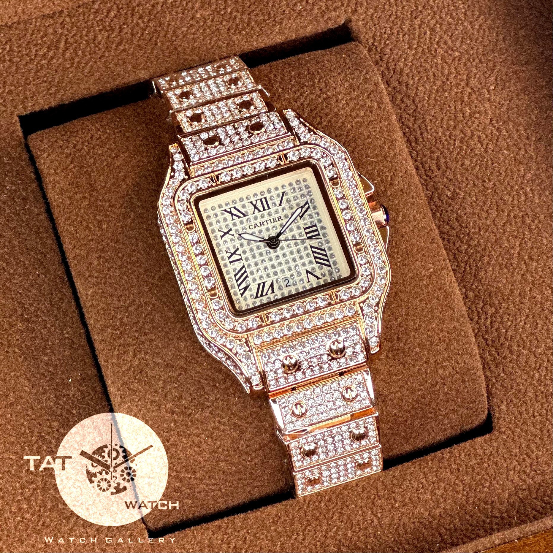 ساعت مچی زنانه کارتیر فول نگین رزگلد دارای گارانتی و جعبه و ارسال رایگان CARTIER
