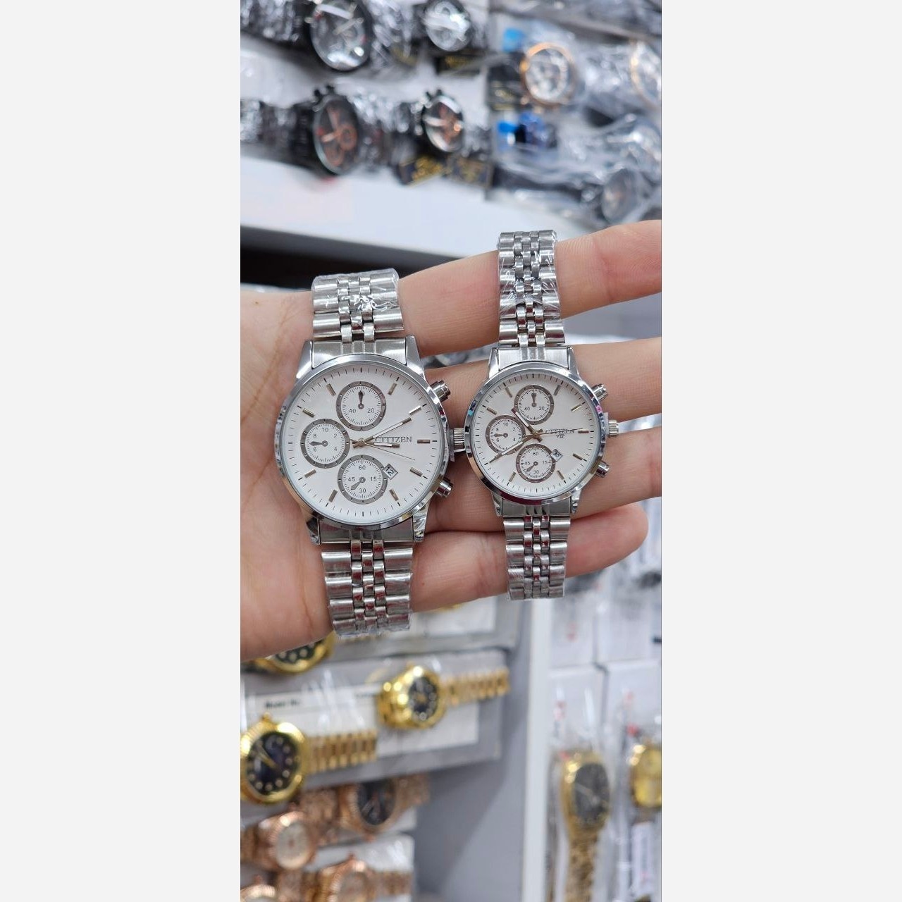 ساعت ست سیتیزن تاریخ دار استیل رنگ ثابت با جعبه کادویی و ارسال رایگان Citizen set