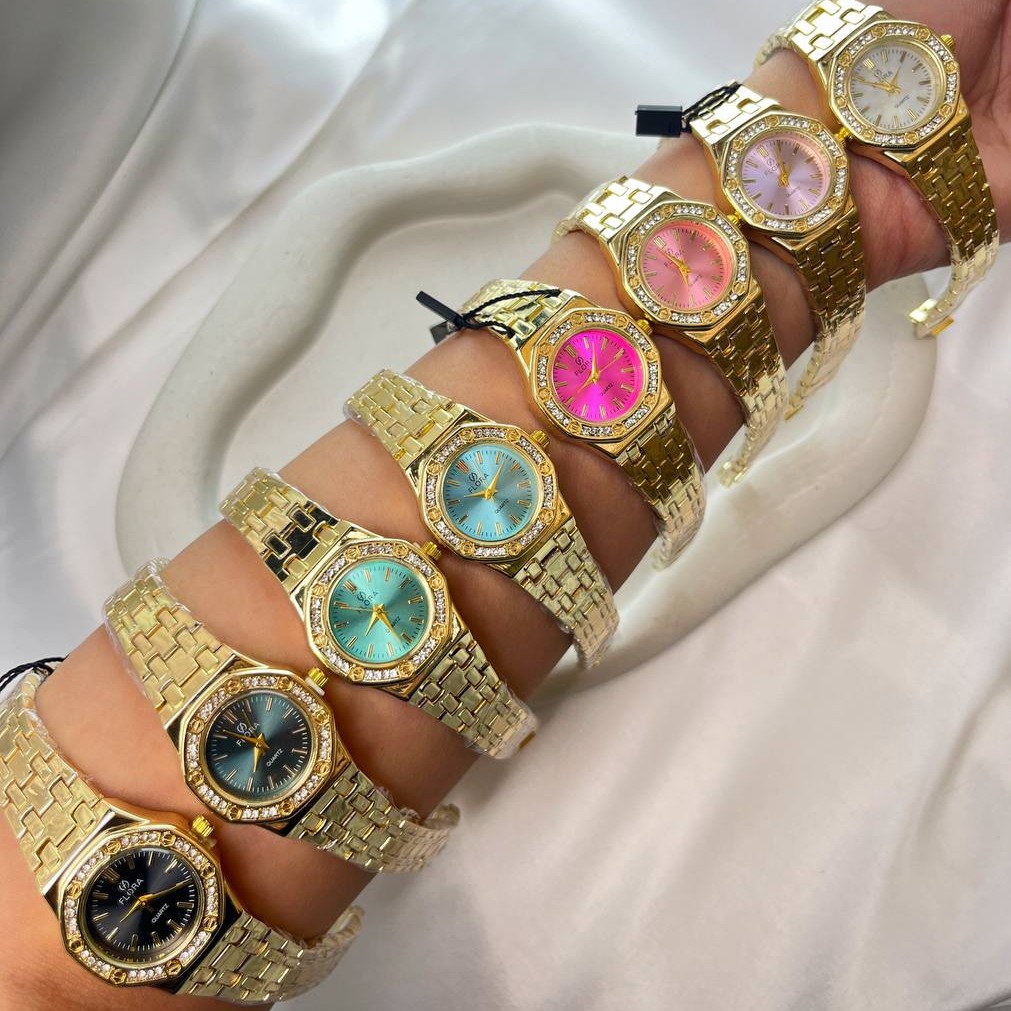 ساعت زنانه فلورا طرح ای پی نگینی کیفیت عالی با جعبه و ارسال فوری