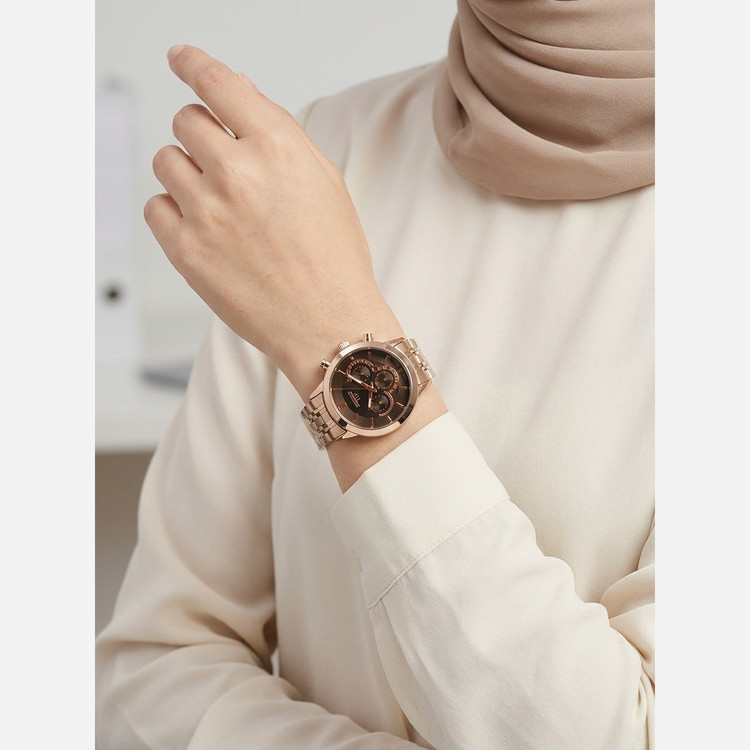 ساعت سیکو رزگلد صفحه مشکی طرح سه موتور 1278 تک زنانه