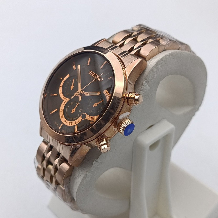 ساعت سیکو رزگلد صفحه مشکی طرح سه موتور 1278 تک زنانه