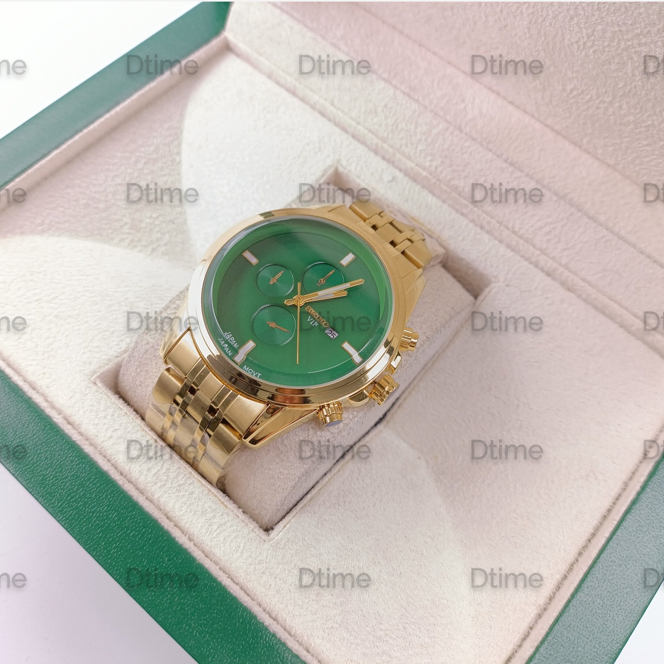 ساعت سیکو طلایی صفحه سبز طرح سه موتور 2583 تک مردانه