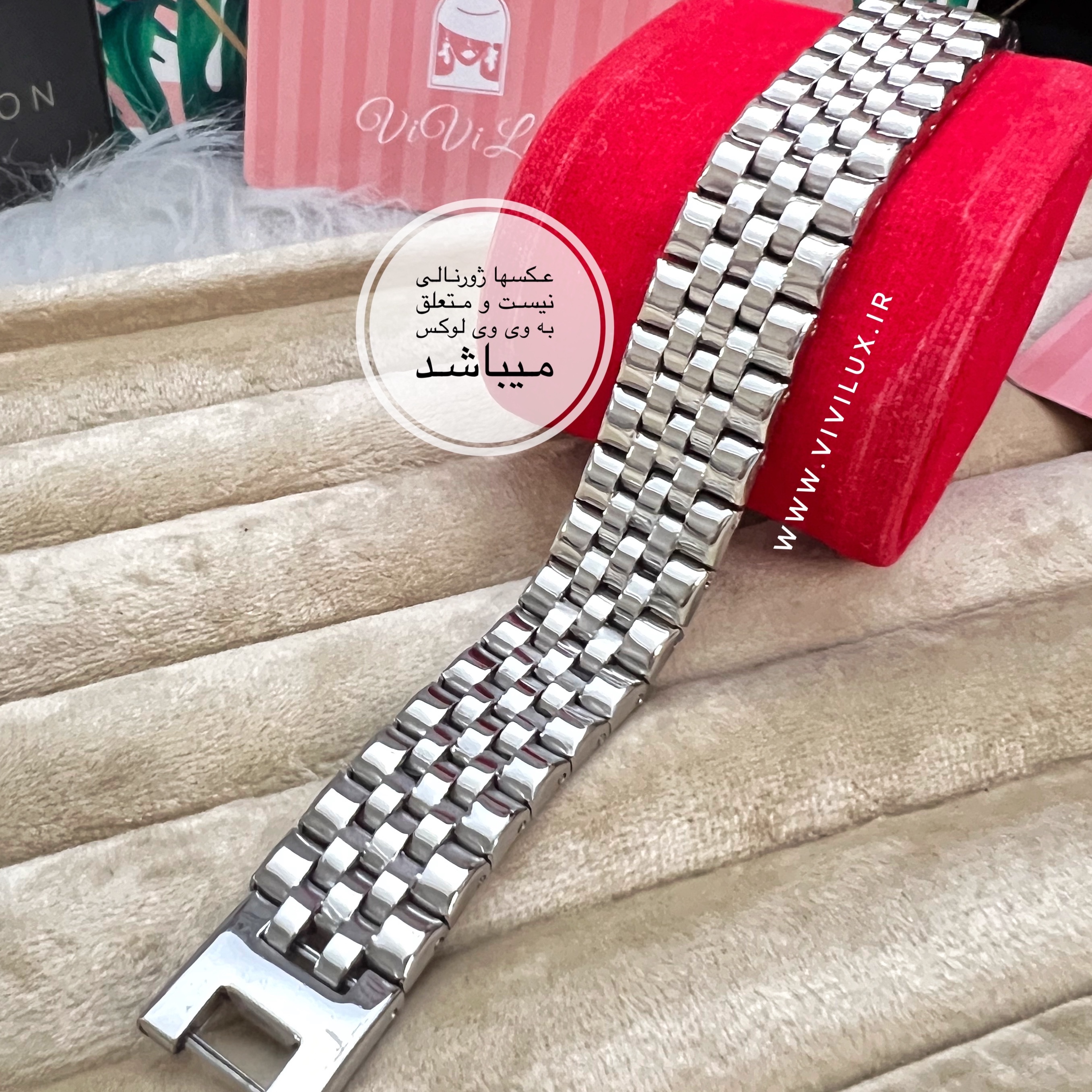 دستبند رولکس نقره ای طرح طلای استیل وارداتی رنگ ثابت مردانه و زنانه 12 میل