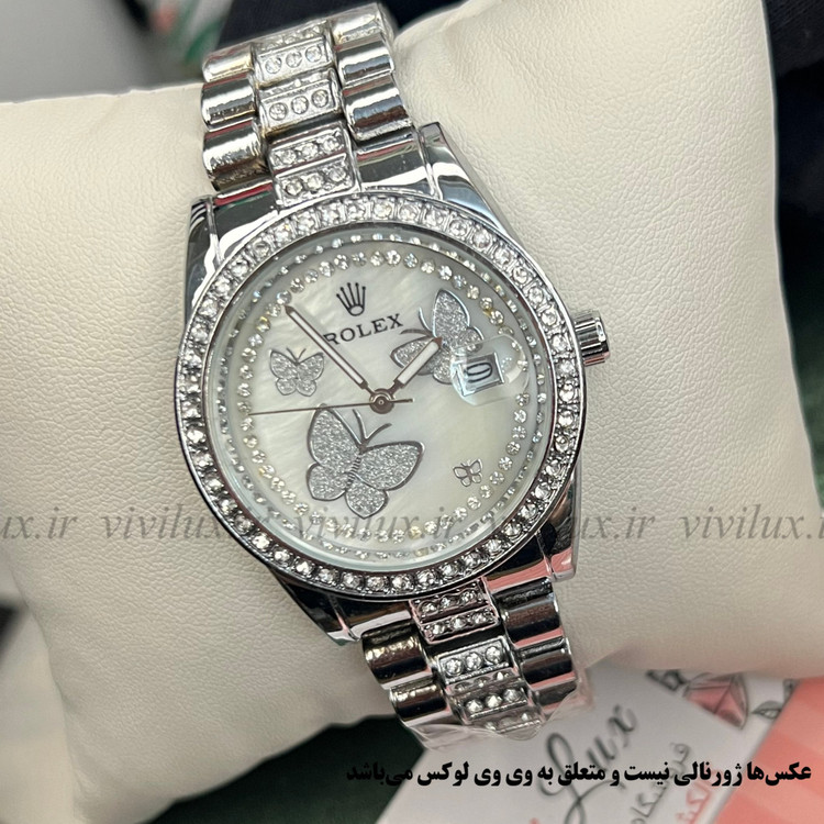 ساعت زنانه رولکس نگین دار پروانه استیل هدیه دخترانه