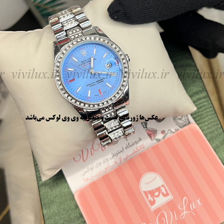 ساعت زنانه رولکس نگین دار قفل اصلی آبی اسیل