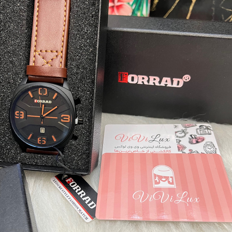 ساعت مردانه چرمی برند فوراد FORRAD با جعبه گارانتی 12 ماهه موتور
