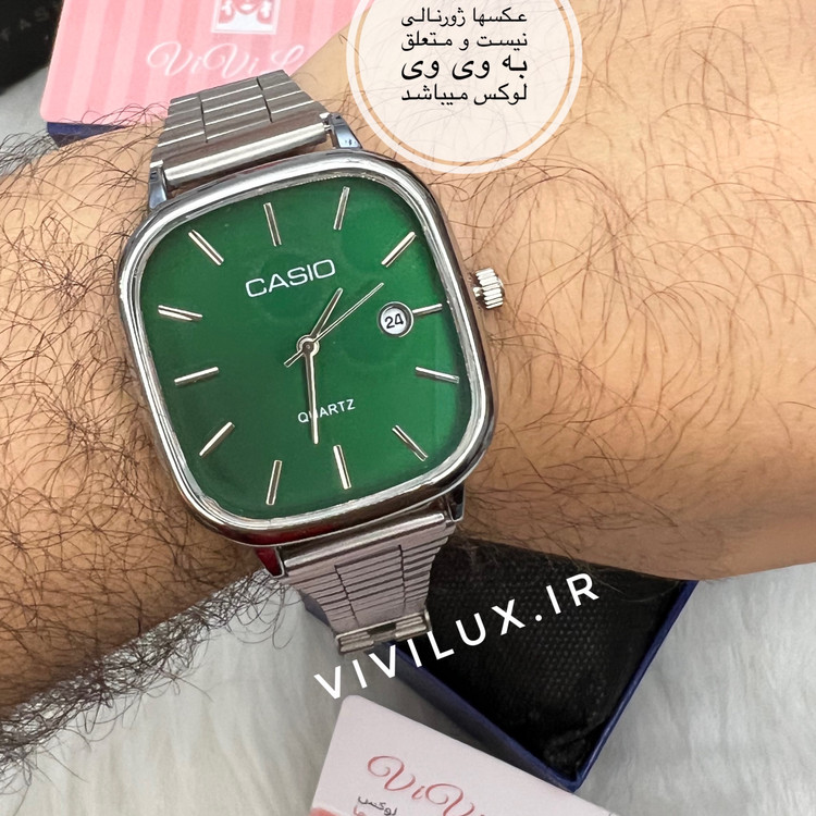 ساعت مردانه کاسیو جعبه دار طرح کلاسیک صفحه رنگ تروپیک گرین کیفیت بالا هدیه مردانه و پدر CASIO OLDMONEY TROPICAL BLUE