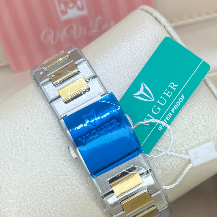 ساعت مچی مردانه اورجینال اتوماتیک کوکی نبضی برند ویگوئر VIGUER موتور ژاپن کوکی اتوماتیک نبضی صفحه سفید بند دو رنگ