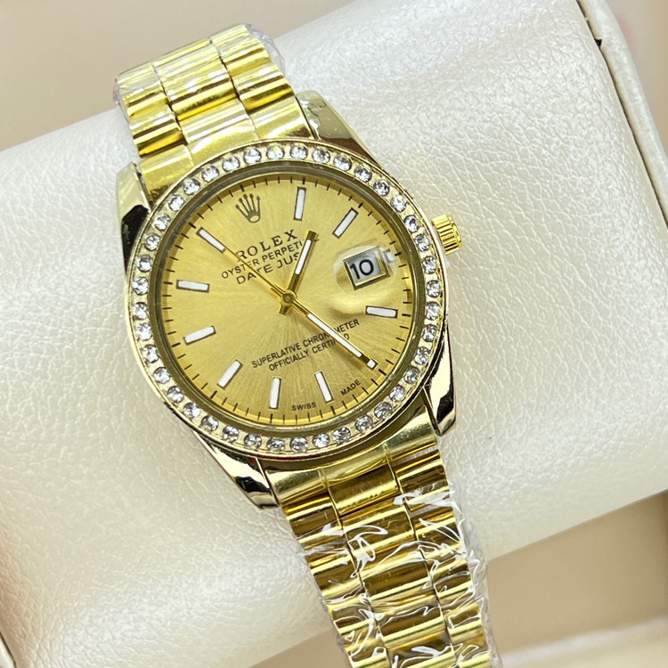 ساعت رولکس صفحه طلایی دور نگین قاب متوسط زنانه و مردانه خاص Rolex