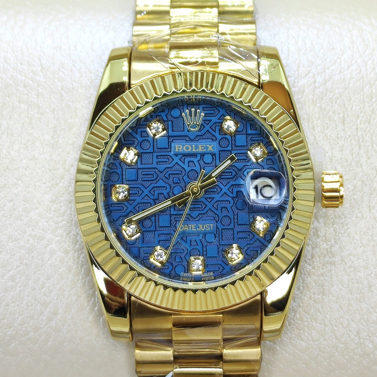ساعت مچی رولکس ROLEX زنانه قفل اصلی کیفیت عالی AAA صفحه آبی حکاکی دیت جاست