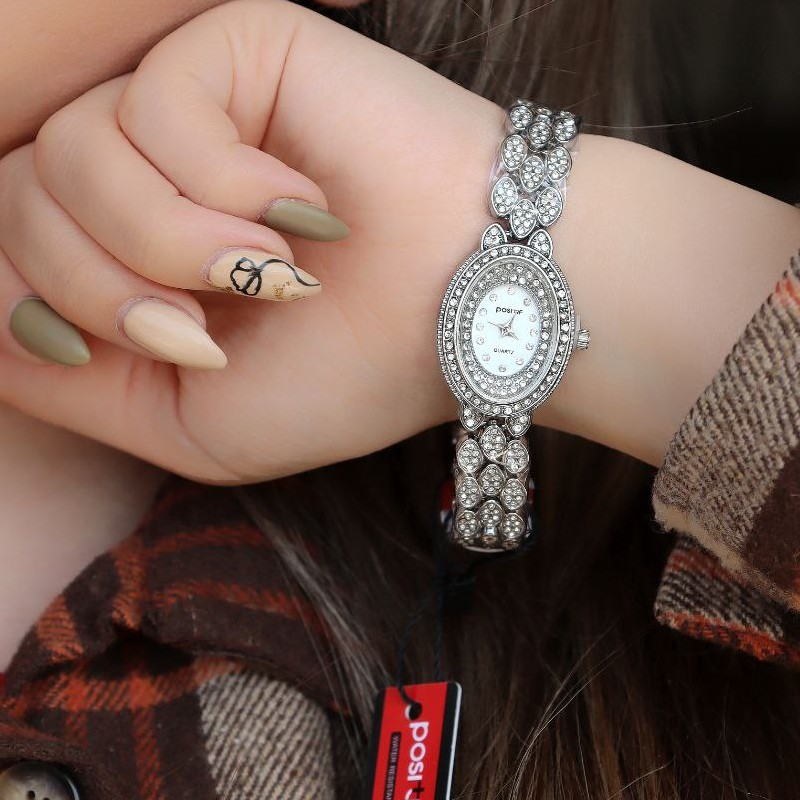 ساعت زنانه اورجینال برند پوسیتیو ضد آب طرح طلا آبکاری نقره ای بدون ریزش نگین