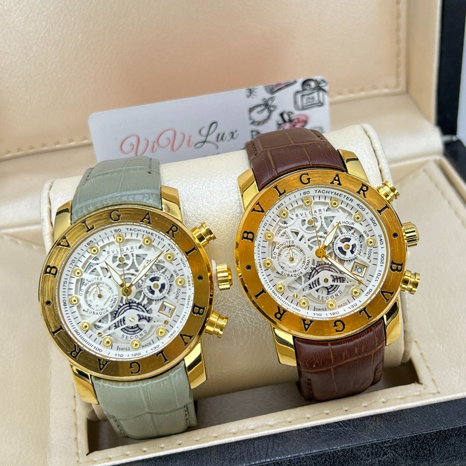 ساعت چهار موتوره بولگاری BVLGARI بند چرم کیفیت عالی AAA کد 02