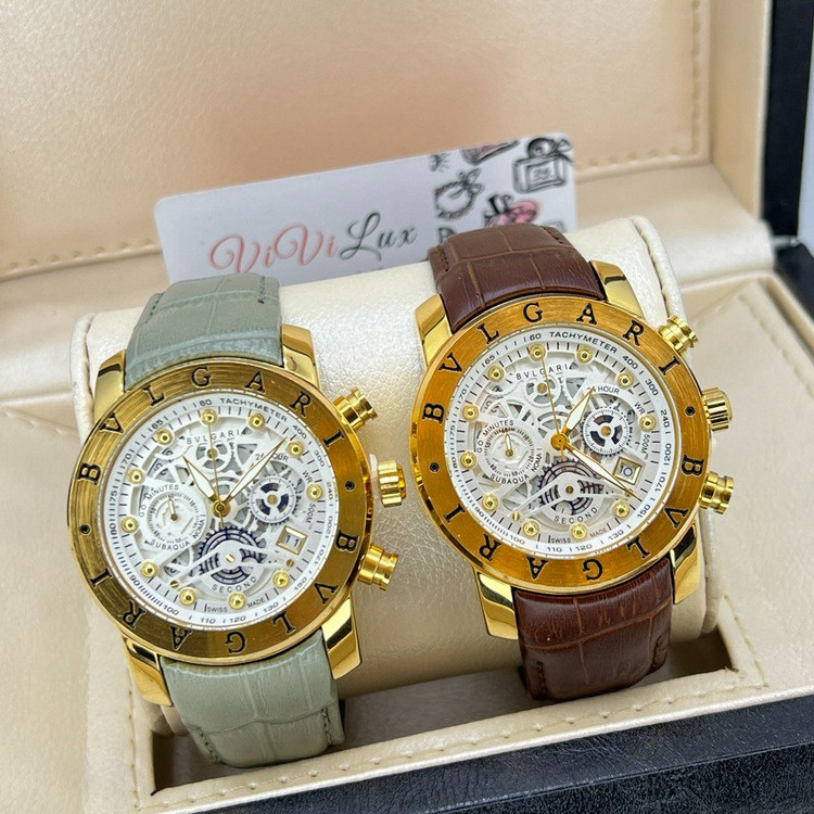 ساعت چهار موتوره بولگاری BVLGARI بند چرم کیفیت عالی AAA کد 02