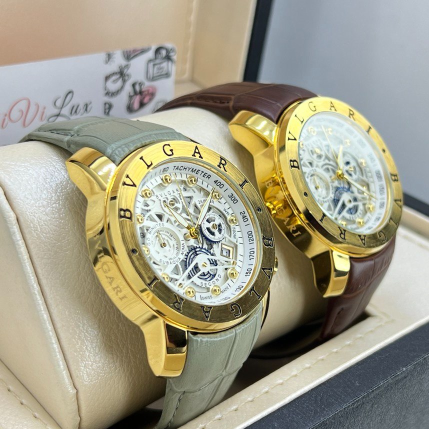 ساعت چهار موتوره بولگاری BVLGARI بند چرم کیفیت عالی AAA کد 02