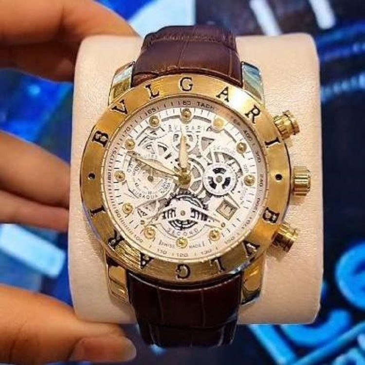 ساعت چهار موتوره بولگاری BVLGARI بند چرم کیفیت عالی AAA کد 02