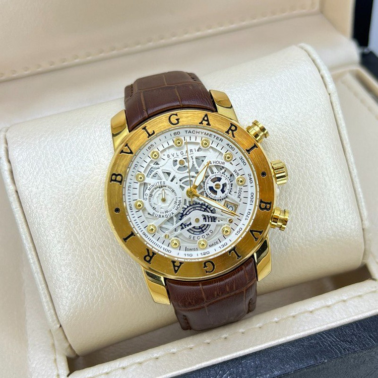 ساعت چهار موتوره بولگاری BVLGARI بند چرم کیفیت عالی AAA کد 02