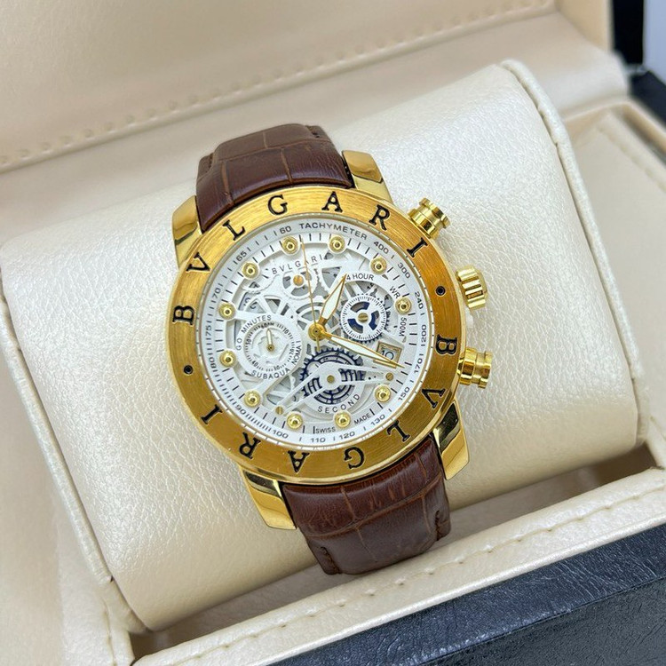 ساعت چهار موتوره بولگاری BVLGARI بند چرم کیفیت عالی AAA کد 02