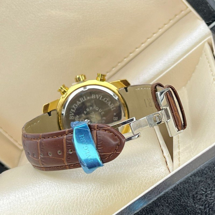 ساعت چهار موتوره بولگاری BVLGARI بند چرم کیفیت عالی AAA کد 02
