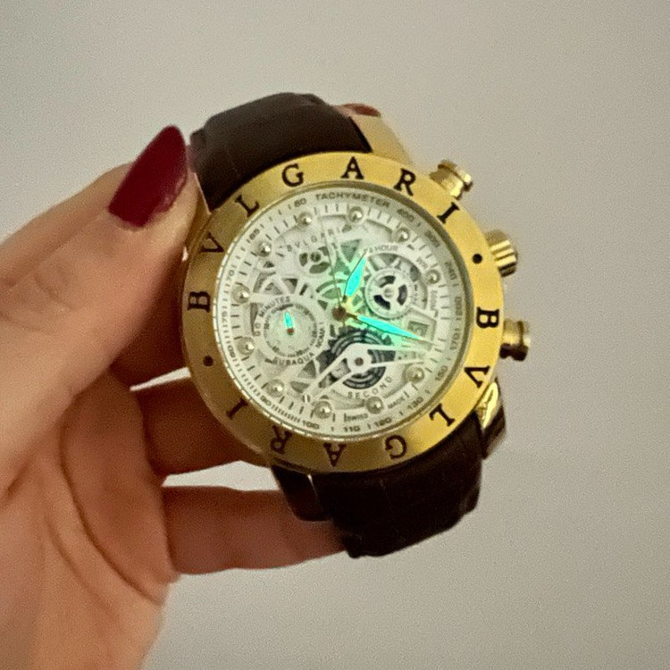 ساعت چهار موتوره بولگاری BVLGARI بند چرم کیفیت عالی AAA کد 02
