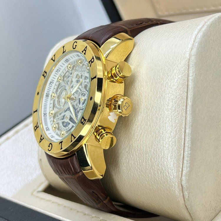 ساعت چهار موتوره بولگاری BVLGARI بند چرم کیفیت عالی AAA کد 02