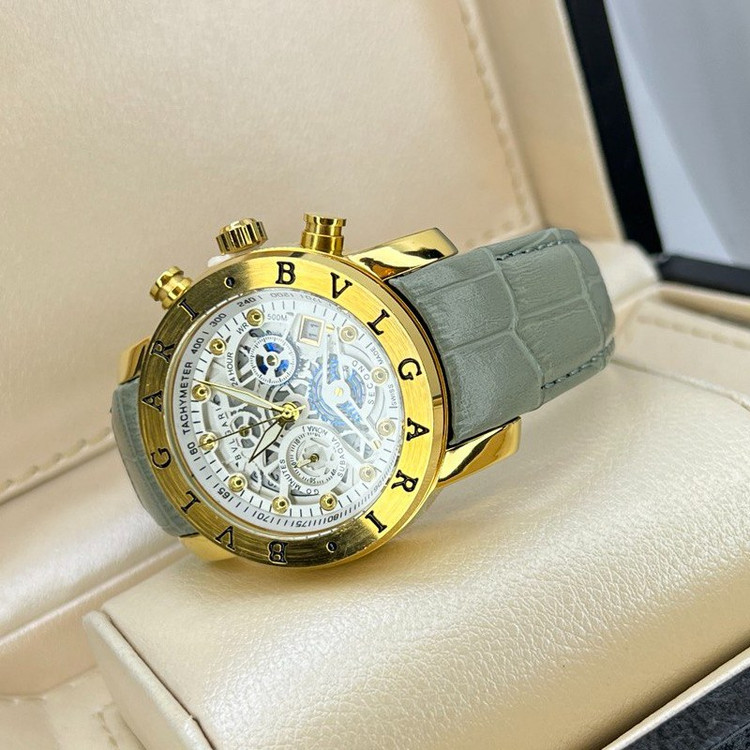 ساعت چهار موتوره بولگاری BVLGARI بند چرم کیفیت عالی AAA کد 01