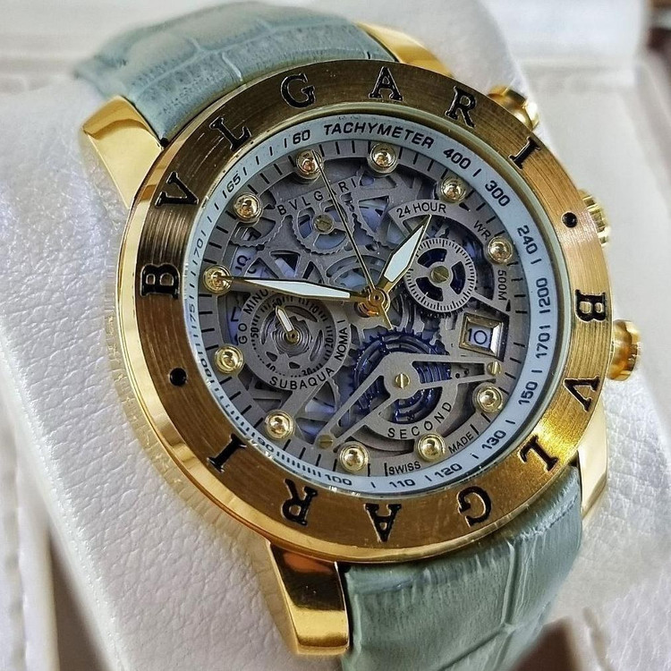 ساعت چهار موتوره بولگاری BVLGARI بند چرم کیفیت عالی AAA کد 01