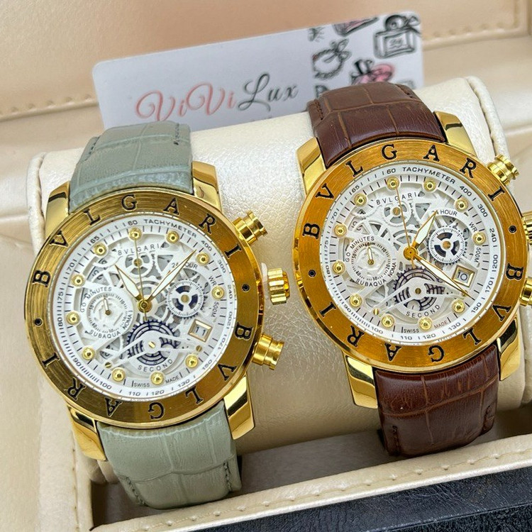 ساعت چهار موتوره بولگاری BVLGARI بند چرم کیفیت عالی AAA کد 01