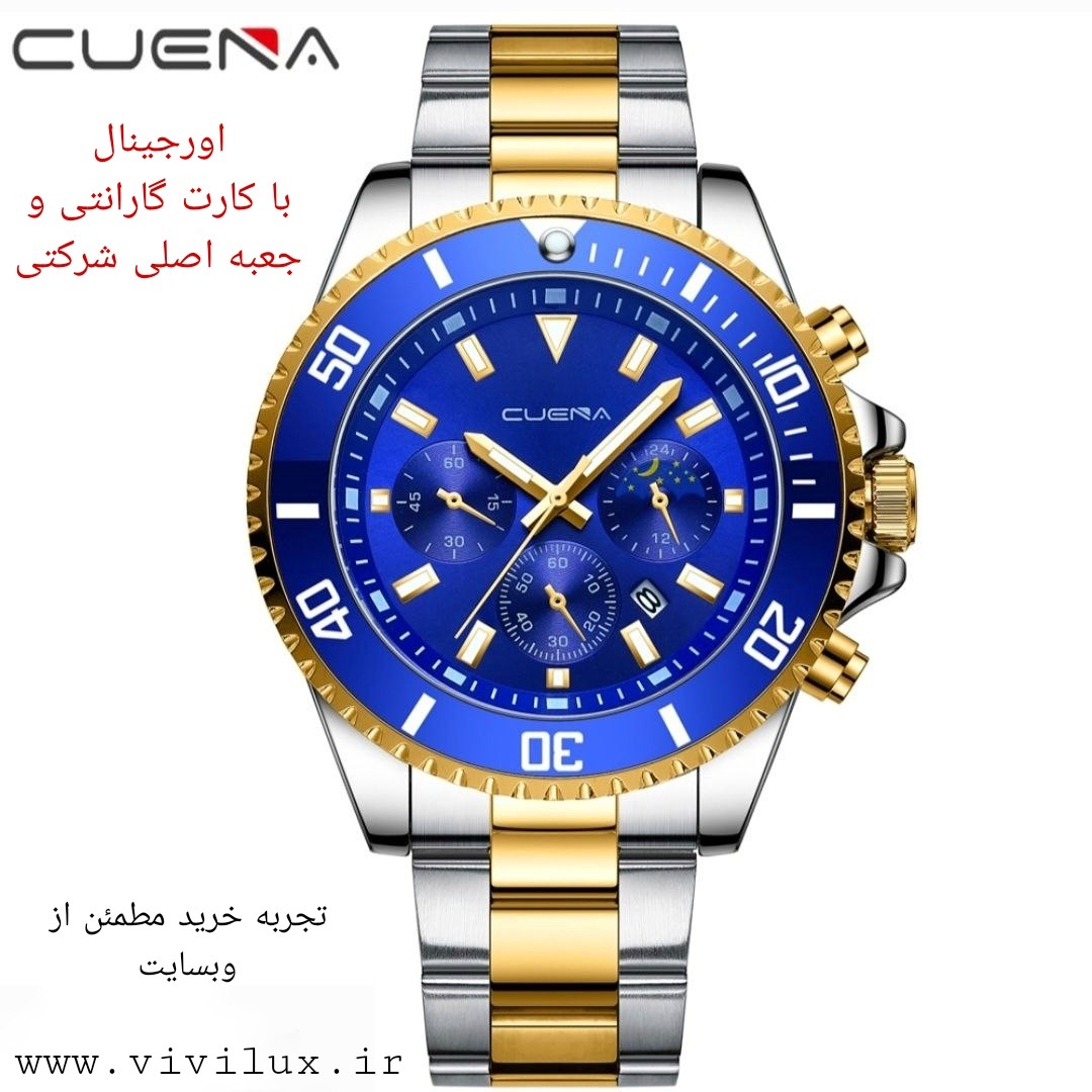 ساعت اورجینال مردانه گارانتی دار زه چرخان برند CUENA با جعبه اصلی شرکتی ساعت ساب مارینر آبی اورجینال مردانه