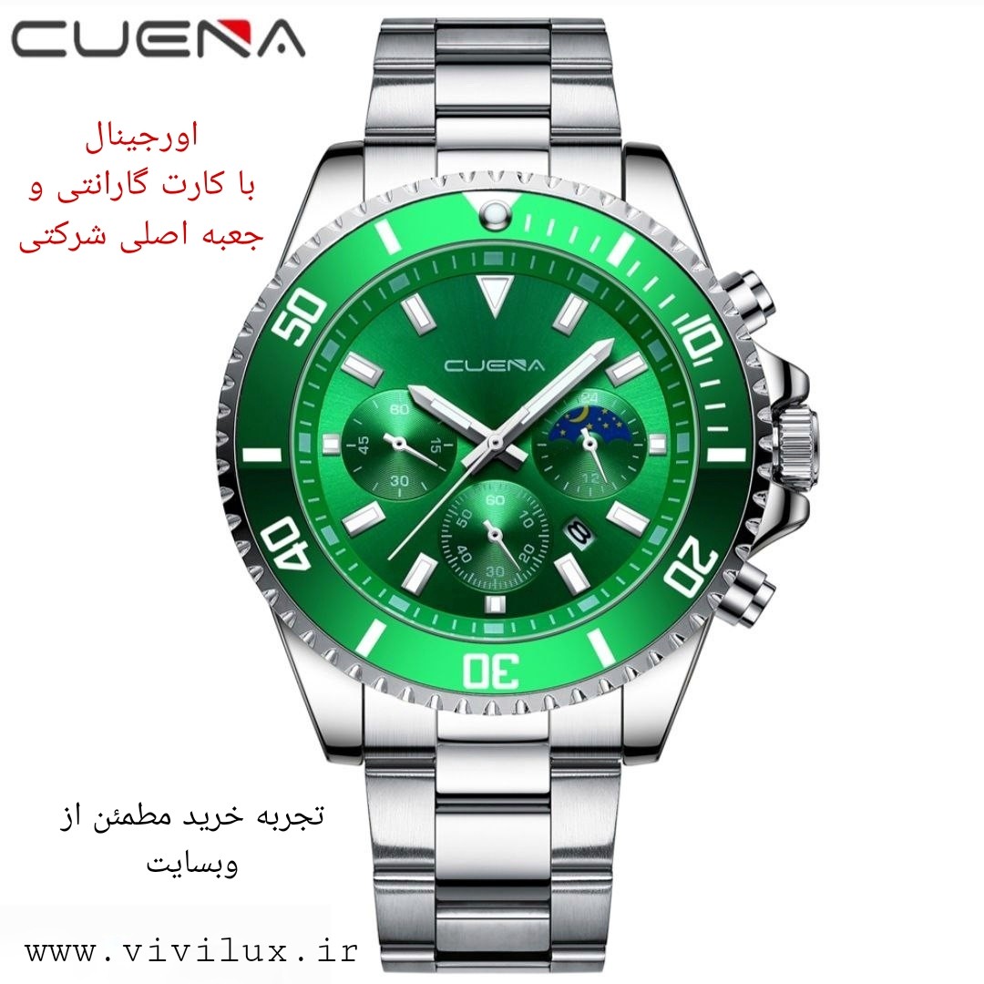 ساعت اورجینال مردانه گارانتی دار  زه چرخان برند CUENA با جعبه اصلی شرکتی ساعت ساب مارینر سبز  استیل اورجینال مردانه