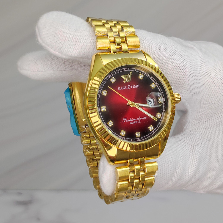 ساعت مردانه اورجینال کیفیت عالی برند EAGLE TIME با کارت اصالت برند طلایی صفحه شرابی