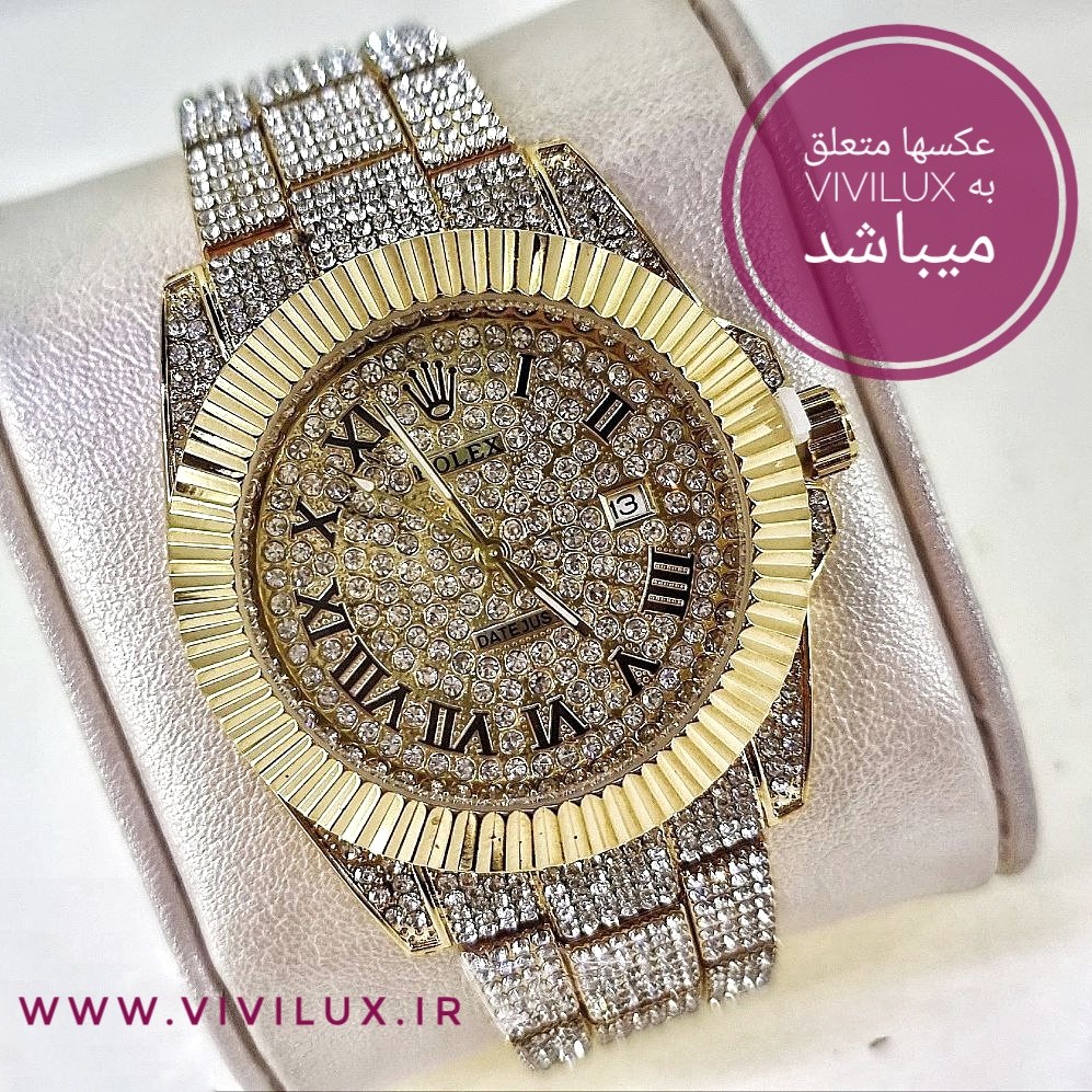 ساعت فول نگین کاری رولکس دیت جاست کیفیت عالی تقویم دار ROLEX DATE JUST