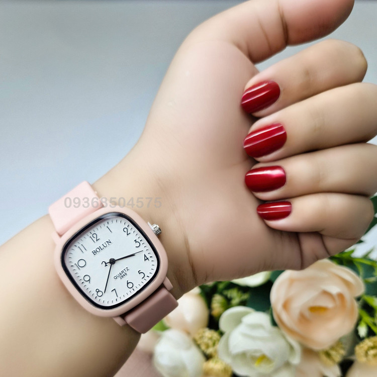 ساعت زنانه بولون مربع رنگی صورتی