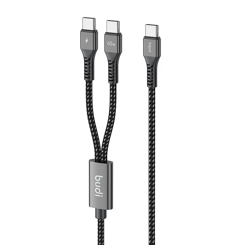 کابل تبدیل USB-C یک به دو  بودی مدل DC210C2C12B توان 65 وات طول 1.2 متر