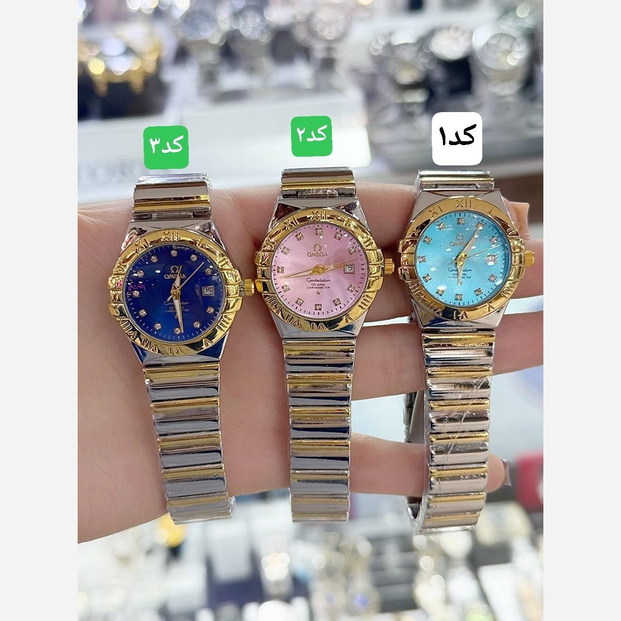 ساعت امگا زنانه کیفیت درجه یک رنگ ثابت تاریخ دار نگین دار ارسال رایگان