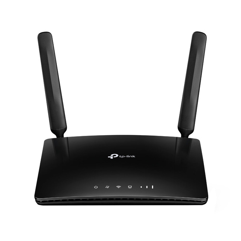 روتر 4G LTE خانگی و اداری تی پی‌لینک مدل TL-MR6400 V5 با دو آنتن خارجی، فرکانس 2.4 گیگاهرتز، سرعت 300 مگابیت بر ثانیه، پورت LAN/WAN 10/100 مگابیتی، پشتیبانی از 64 کاربر و فایروال پیشرفته