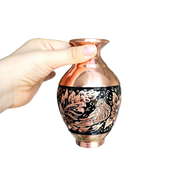 گلدان مسی الماس تراش مدل خمره ای ارتفاع 15