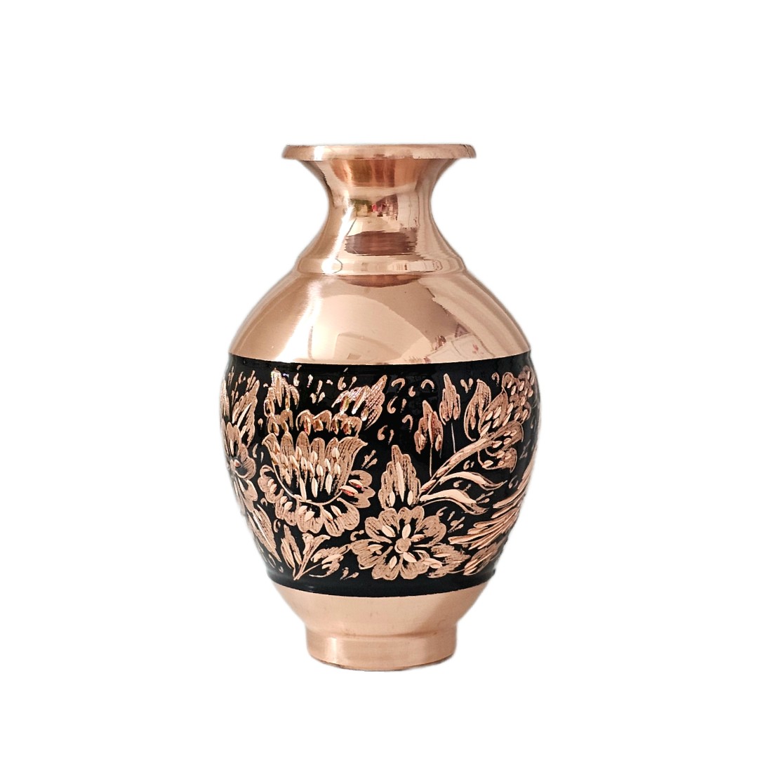 گلدان مسی الماس تراش مدل خمره ای ارتفاع 15