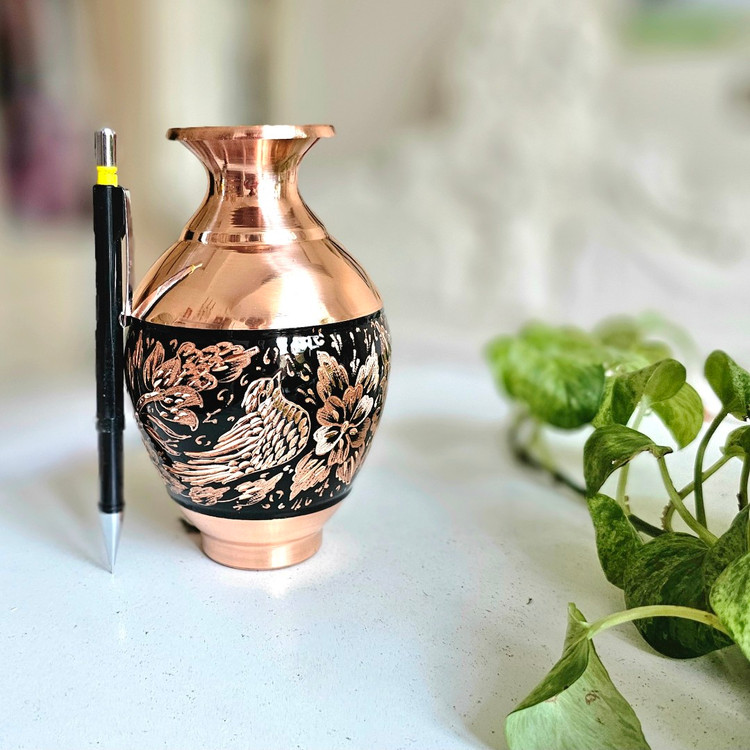 گلدان مسی الماس تراش مدل خمره ای ارتفاع 15