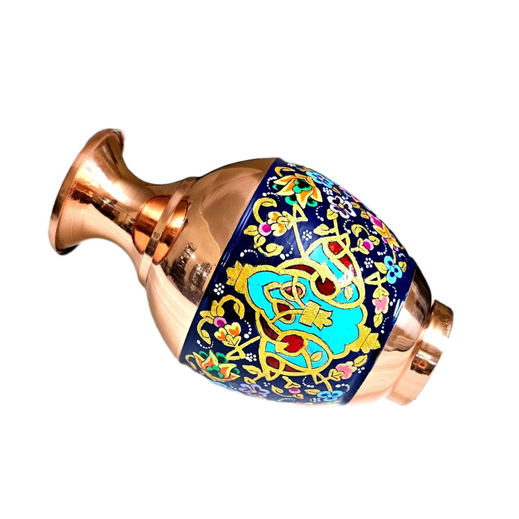 گلدان مسی طرح پرداز طلایی مدل خمره ای ارتفاع 15
