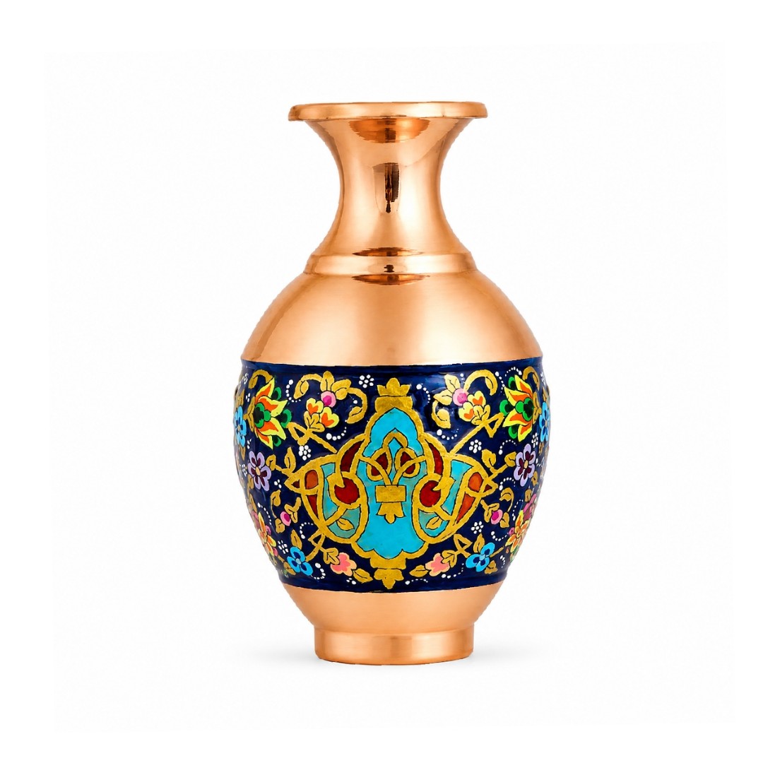 گلدان مسی طرح پرداز طلایی مدل خمره ای ارتفاع 15